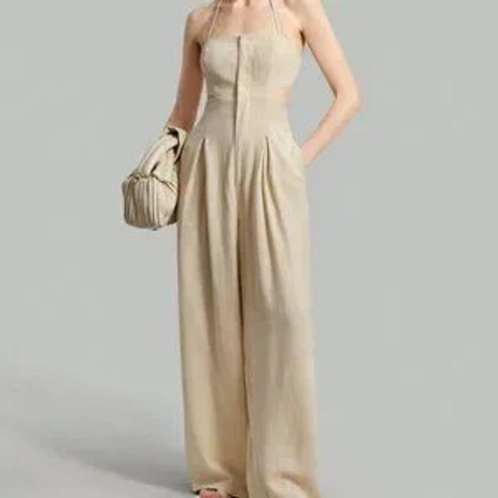 ZARA Khaki Sexy Women's Backless Strap Halter Jumpsuit